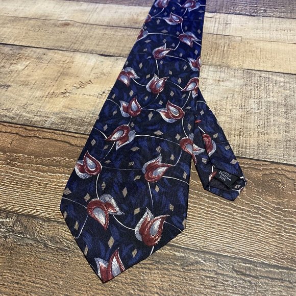Henry Grethel Abstract Floral Silk Necktie Vintage Tie Blue/Red‎ - 57” x 4” - Picture 1 of 5